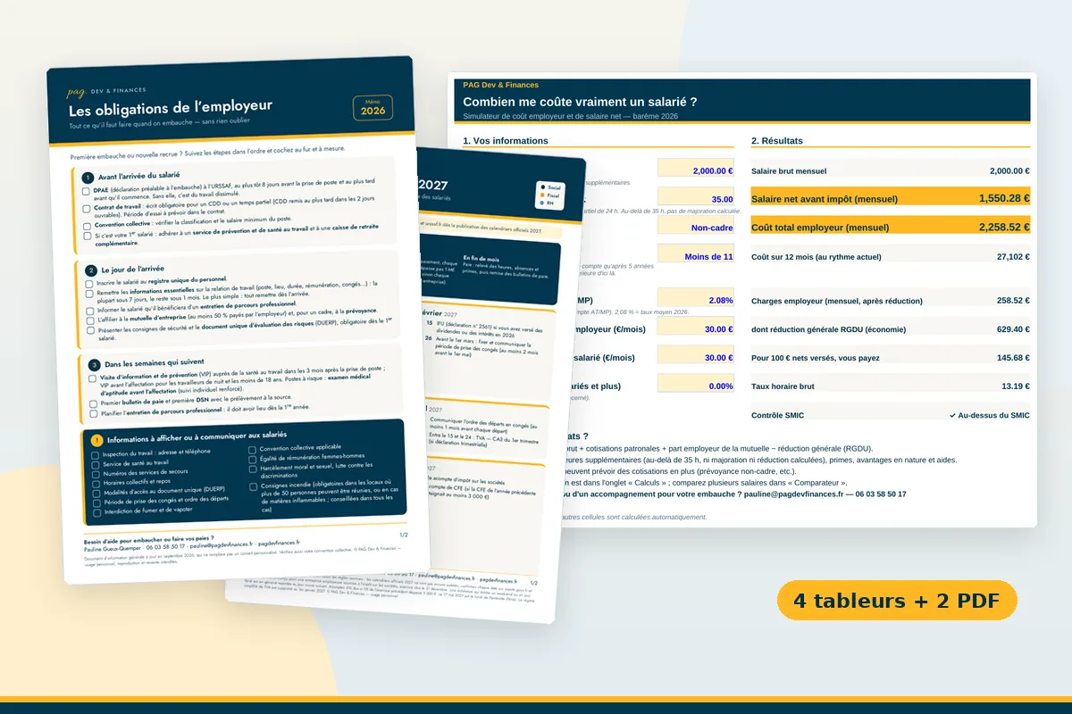 Aperçu du Kit Employeur 2026 : mémo des obligations de l'employeur, calendrier des échéances 2027 et simulateur de coût salarié